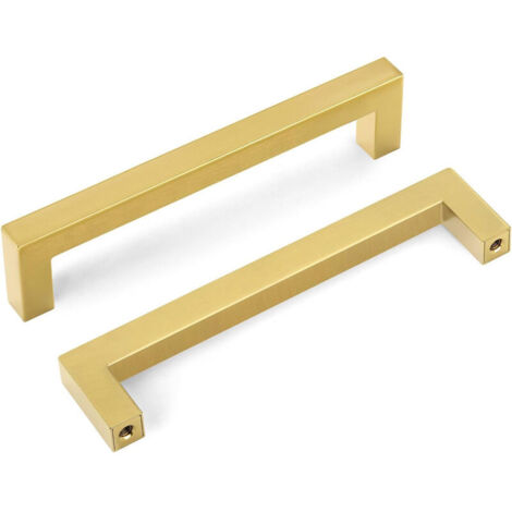 Lot de 5 Poignee Meuble Dorée Poignée Tiroir Laiton - Poignée Dorée Poignée Cuisine Dorée en Laiton Brossé Entraxe 160mm