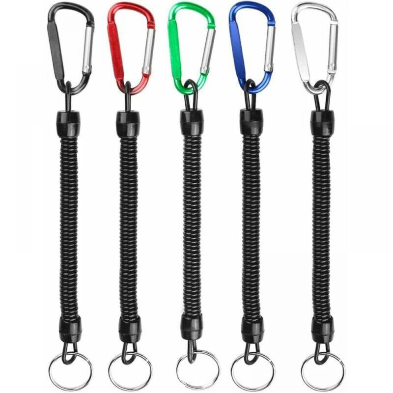 Lot de 5 porte-clés élastiques longs avec mousqueton rétractable en forme de d