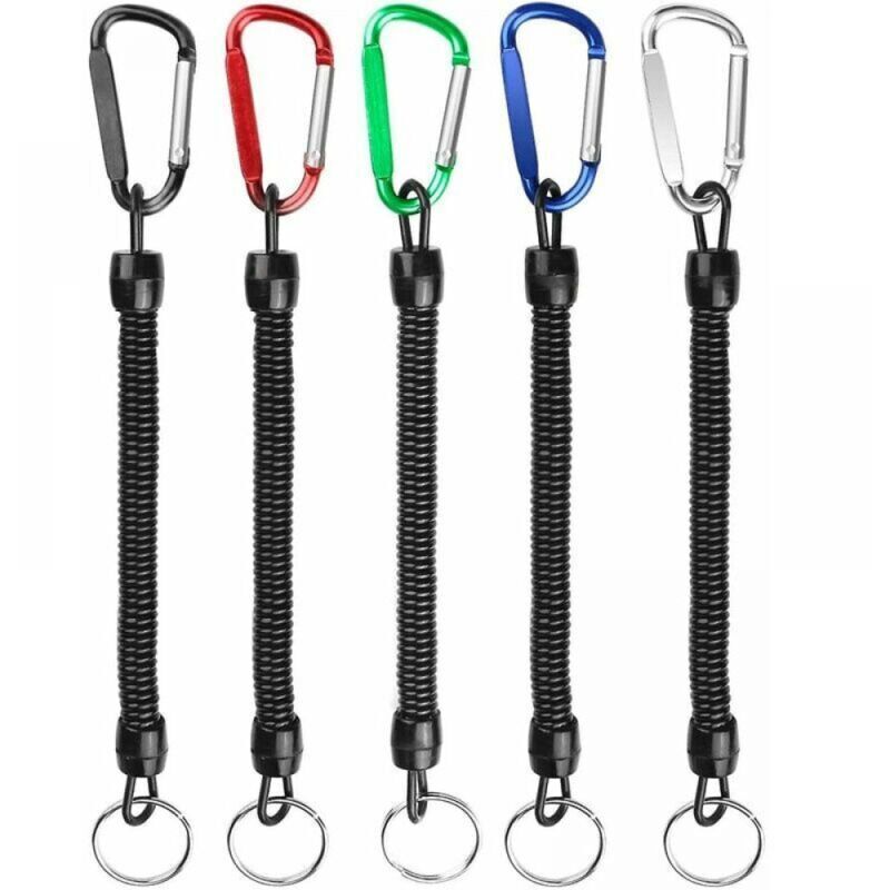 Lot de 5 porte-clés élastiques longs avec mousqueton rétractable en forme de D
