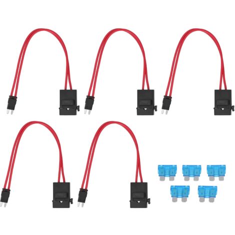 Lot de 5 porte-fusibles pour voiture avec prise PC, câble d'extension robuste ATM 20 A 16 AWG, mini porte-fusible pour véhicule avec 5 fusibles, longueur de câble 230 mm (ACK S 10,9 mm)