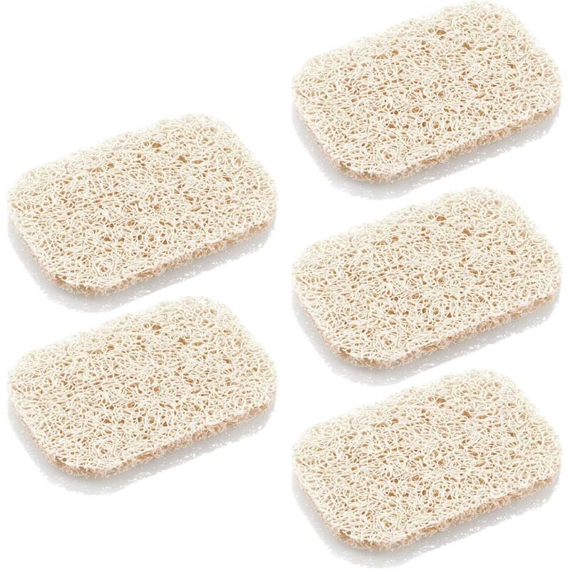 Tuserxln - Lot de 5 porte-savon en luffa naturel, accessoires pour salle de bain/cuisine, facile à nettoyer et respectueux de l'environnement (beige,
