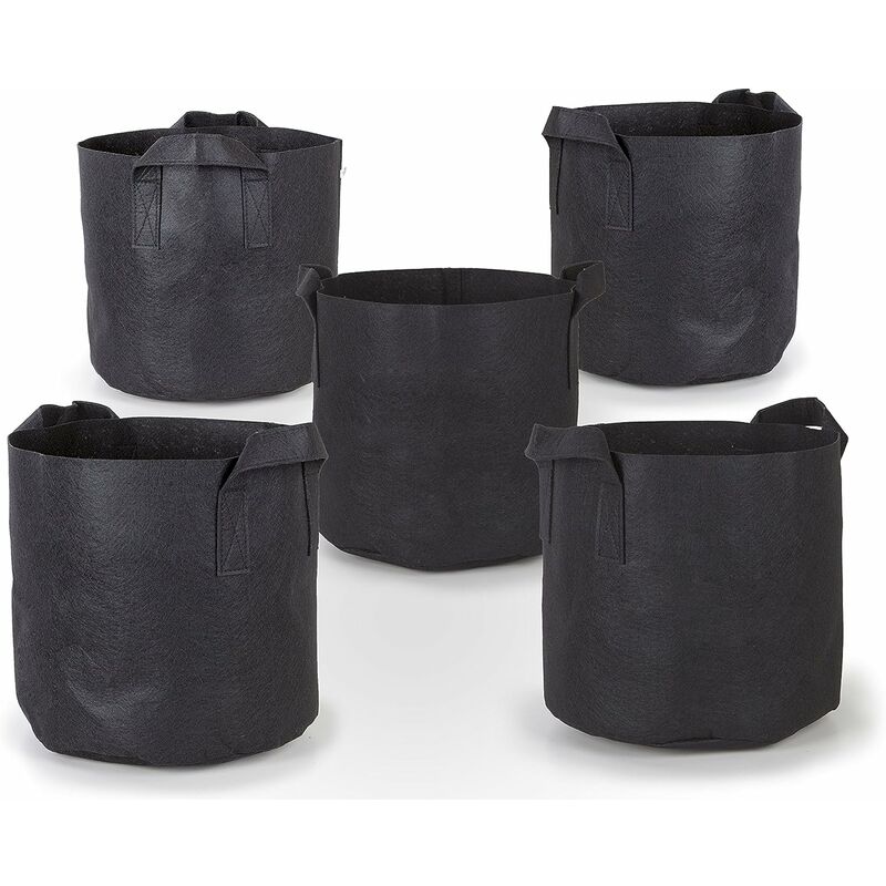 Lot de 5 pots/sacs de culture en tissu d'aération de 10 gallons avec poignées (260 g/m², noir, 13H x 15D)