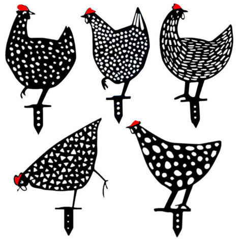 Lot de 5 poules réalistes - Décoration de jardin - Décoration en forme de poulet - Silhouette de cour Pour pelouse, chemin, trottoir, jardin