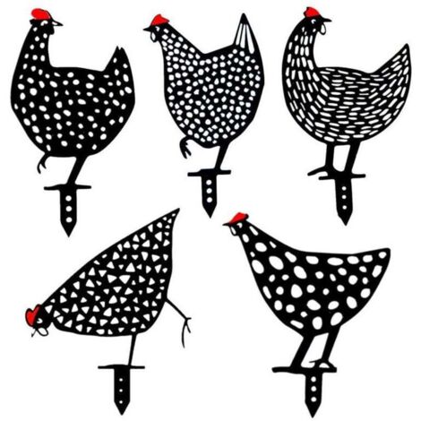 Lot de 5 poules réalistes - Décoration de jardin - Décoration en forme de poulet - Silhouette de cour Pour pelouse, chemin, trottoir, jardin