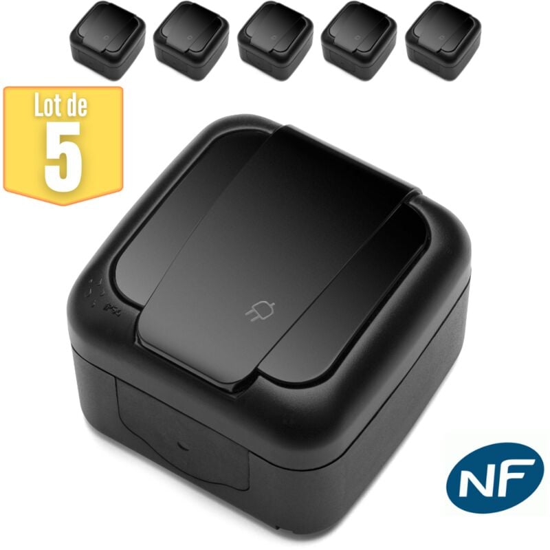 Vi-ko - Lot de 5 Prise 2P+T étanche IP54 - Viko by Panasonic - Noir - nf
