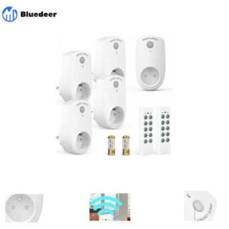 Lot de 5 Prise Programmable Électrique, Prise Télécommandée sans Fil avec 2 Télécommandes 2 Piles Fournies, 30M de Distance de Contrôle dans la Zone Ouverte, Fonction on/Off
