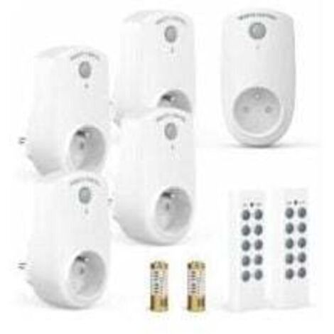 Lot de 5 Prise Programmable Électrique, Prise Télécommandée sans Fil avec 2 Télécommandes 2 Piles Fournies, 30M de Distance de Contrôle dans la Zone Ouverte, Fonction on/Off