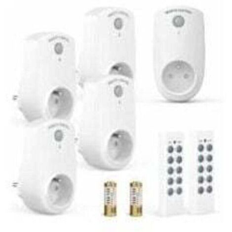 Lot de 5 Prise Programmable Électrique, Prise Télécommandée sans Fil avec 2 Télécommandes 2 Piles Fournies, 30M de Distance de Contrôle dans la Zone Ouverte, Fonction on/Off