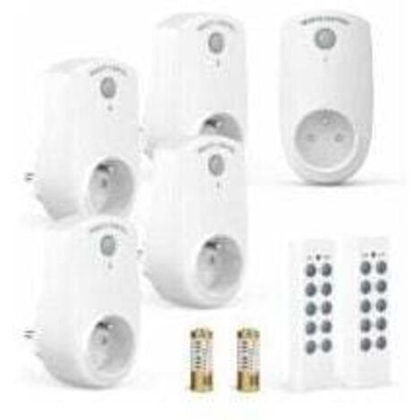 Lot de 5 Prise Programmable Électrique, Prise Télécommandée sans Fil avec 2 Télécommandes 2 Piles Fournies, 30M de Distance de Contrôle dans la Zone Ouverte, Fonction on/Off
