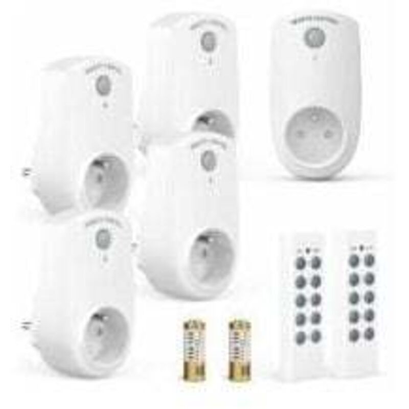 Rnemitery - Lot de 5 Prise Programmable Électrique, Prise Télécommandée sans Fil avec 2 Télécommandes 2 Piles Fournies, 30M de Distance de Contrôle