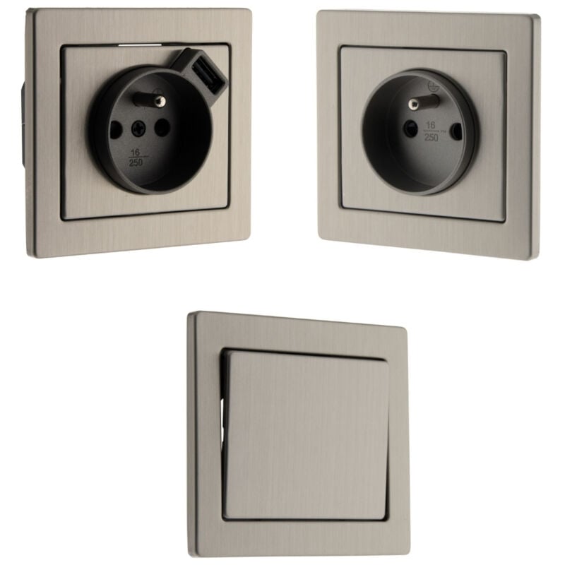 Prise 2P+T et interrupteur Inox avec chargeur USB intégré - Art'Flat - Zenitech