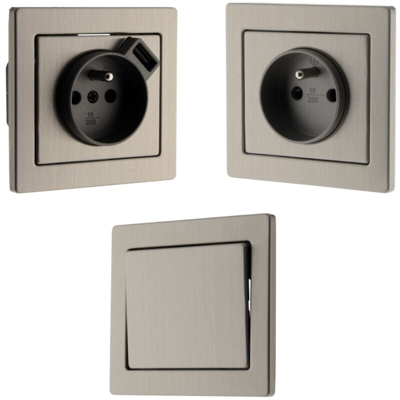 Zenitech - Interrupteur va et vient + prise 2 p+t + prise 2 p+t avec chargeur usb - Art'Flat