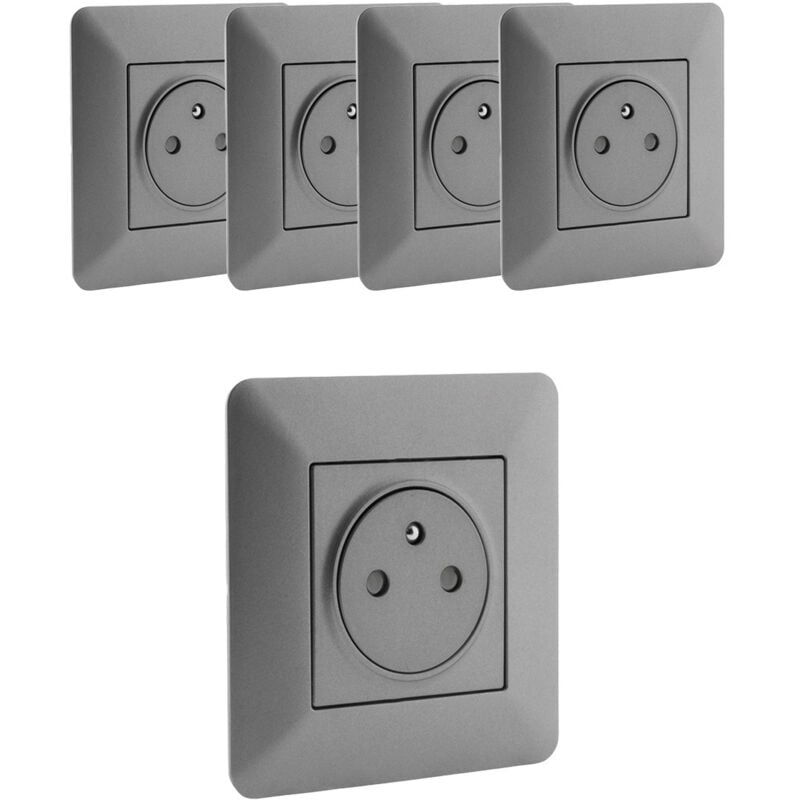 Lot de 5 prises de courant affleurante 2P+T 16A simple - Titanium - Artezo Zenitech