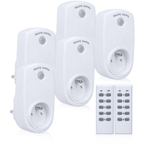 Lot de 5 prises murales intelligentes sans fil avec 2 télécommandes (norme UE)