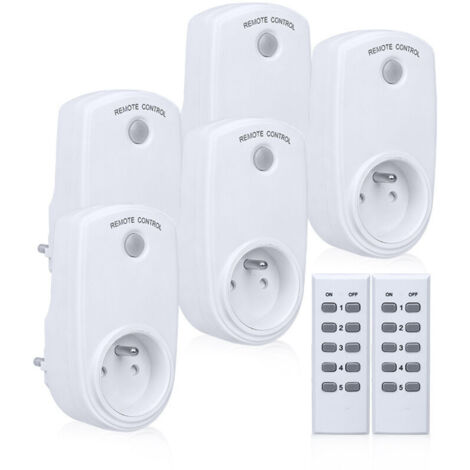 Lot de 5 prises murales intelligentes sans fil avec 2 télécommandes (norme UE)