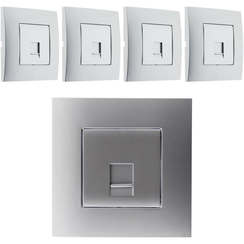 Simplea - Lot de 5 prises tel. rj 45 cat.5 montés module large - Silver