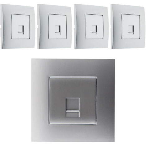 Lot de 5 prises TEL. RJ 45 cat.5 montés module large - Silver - Simplea