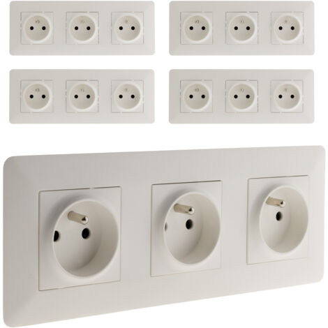 Lot de 5 prises triples 2P+T 16A précâblées – Fixation par griffes ou vis – Câblage rapide avec bornes automatiques – Blanc – Artezo