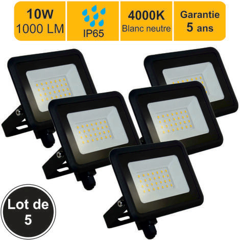 LUTECE-ARC Lot de 5 projecteurs LED 10W 1000 LM 4000K IP65 connexion en direct - garantie 5 ans