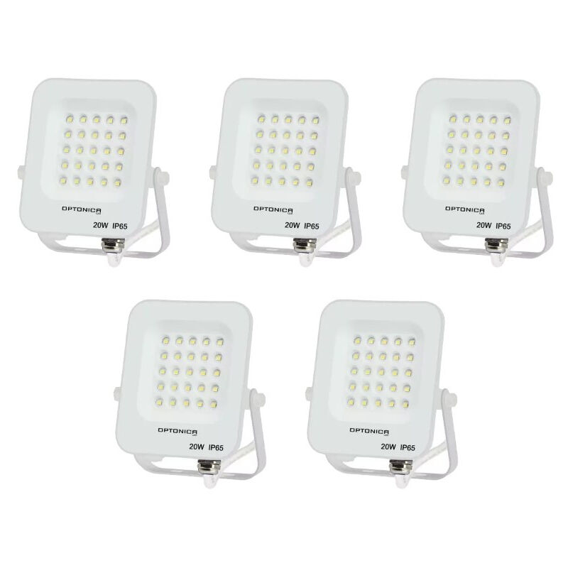 Lot de 5 Projecteurs LED 20W Blanc Étanche IP65 1800lm 115W Blanc du Jour 6000K