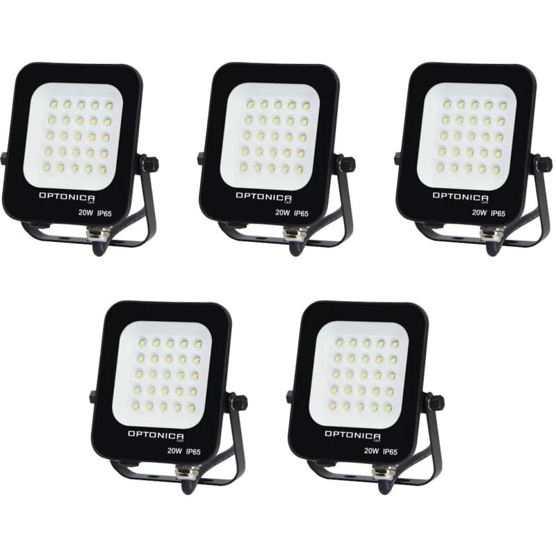Lot de 5 Projecteurs led 20W Noir Étanche IP65 1800lm 115W Blanc du Jour 6000K