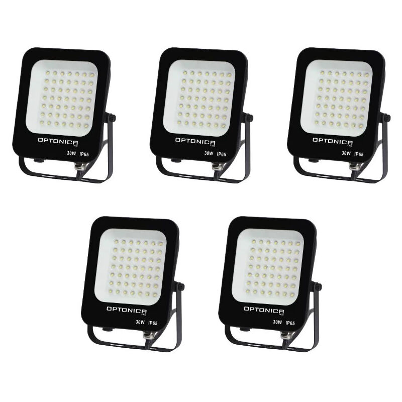 Optonica - Lot de 5 Projecteurs led 30W Noir Étanche IP65 2700lm 160W Blanc du Jour 6000K