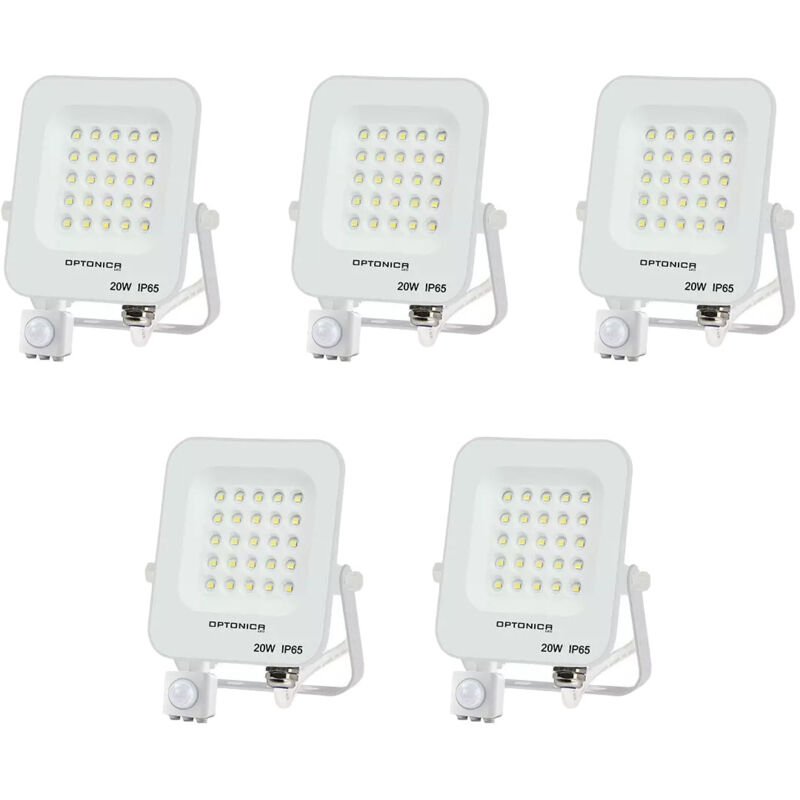 Lot de 5 Projecteurs led avec Détecteur Blanc 20W Étanche IP65 1800lm Blanc Chaud 3000K
