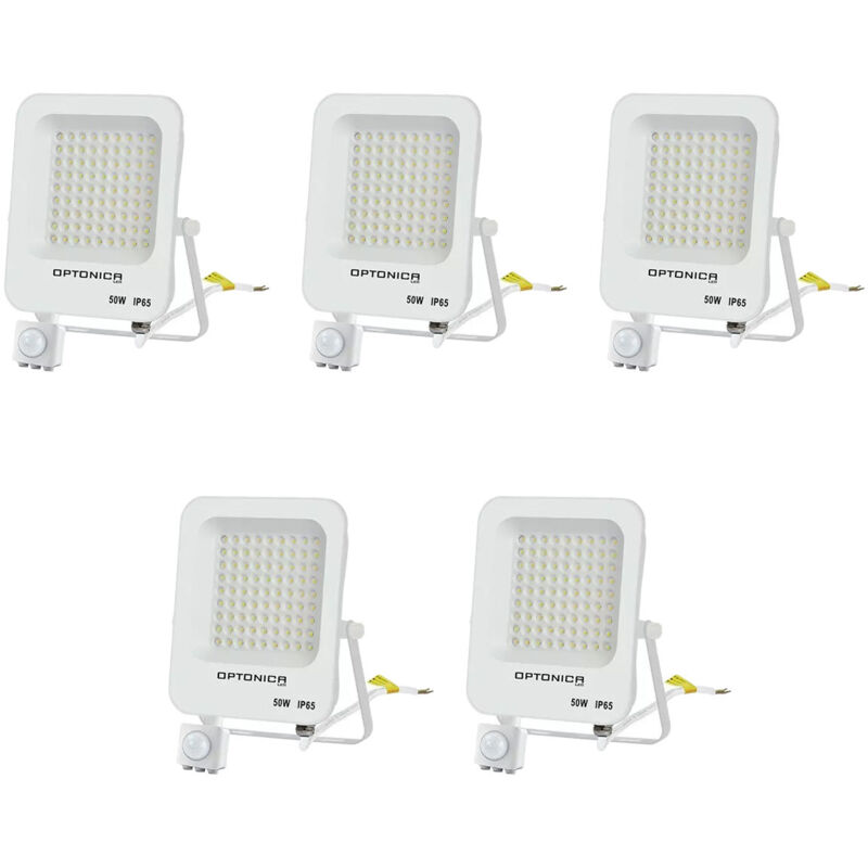 Lot de 5 Projecteurs led avec Detecteur Blanc 50W Étanche IP65 4700lm Blanc du Jour 6000K