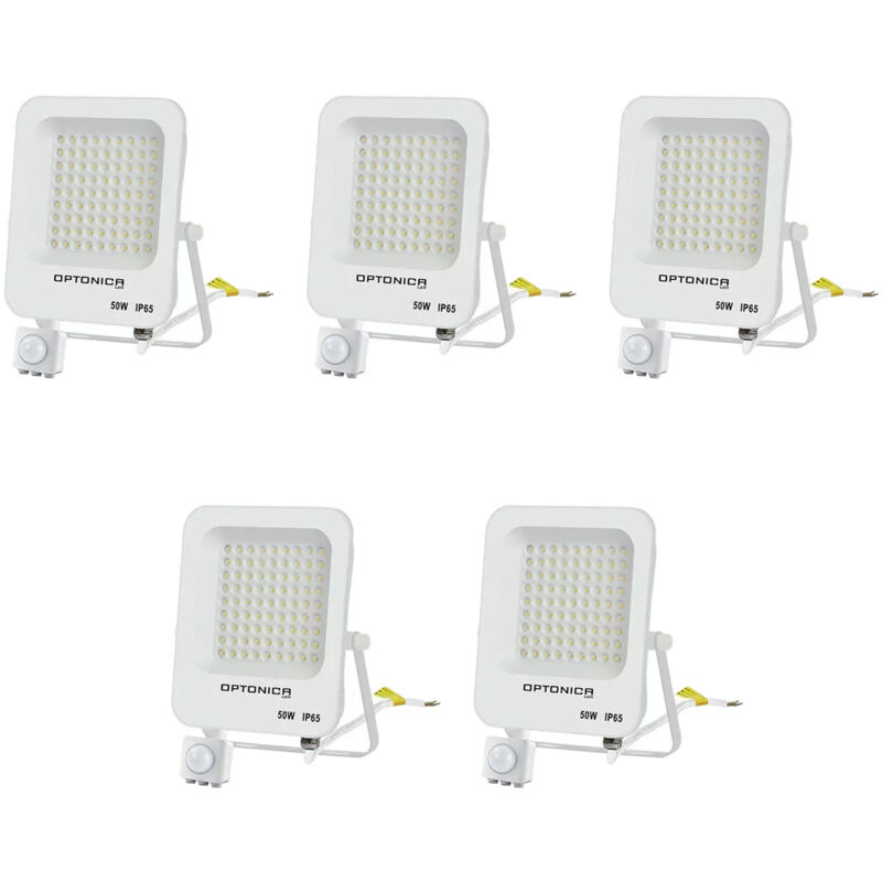 Lot de 5 Projecteurs led avec Detecteur Blanc 50W Étanche IP65 4700lm Blanc Naturel 4500K