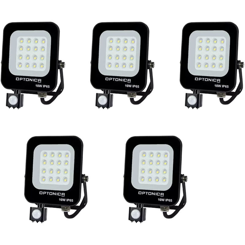 Lot de 5 Projecteurs led avec Détecteur Noir 10W Étanche IP65 900lm Blanc Chaud 3000K