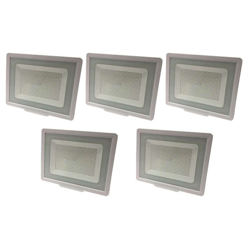 Lot de 5 Projecteurs led Blancs 100W (500W) IP65 8000 lumens - Blanc Chaud 2700K