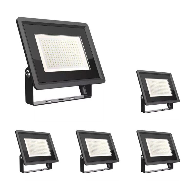Lot de 5 Projecteurs led Extérieurs 200W IP65 Noir V-tac VT-49204 - 110 ° - Blanc neutre - 4000K