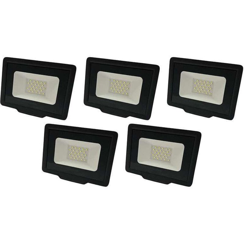 Lot de 5 Projecteurs led Noirs 20W (100W) Étanche IP65 1600lm - Blanc Naturel 4500K