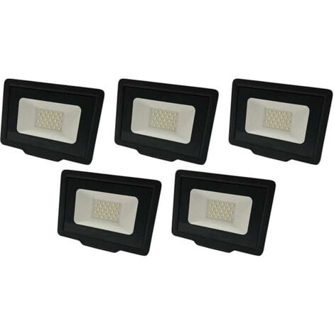 Lot de 5 Projecteurs LED Noirs 20W (100W) Étanche IP65 1600lm - Blanc Naturel 4500K