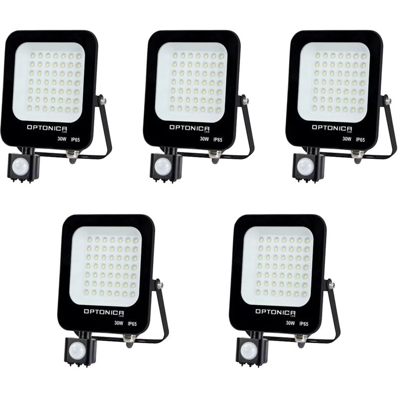Lot de 5 Projecteurs led Noirs 30W (150W) à Détecteur IP65 2700lm - Blanc Naturel 4500K