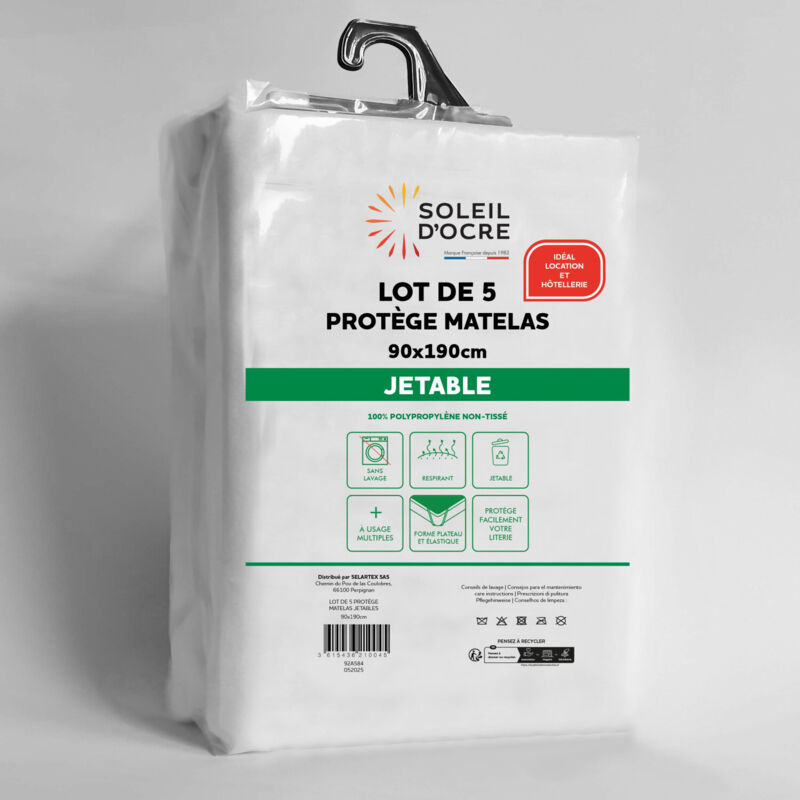 Lot de 5 protège matelas jetables 90x190 cm, par Soleil d'Ocre