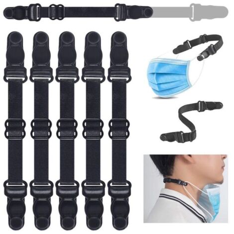 Lot de 5 protège-oreilles pour masques, réglables en continu - Crochets d'oreille pour masque de protection facial - Bande élastique extensible, Réduit la pression et améliore le confort (noir)