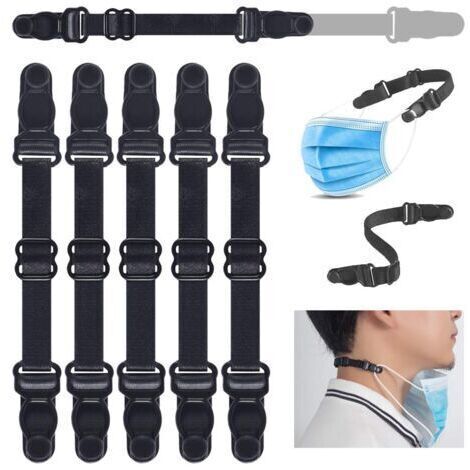 Lot de 5 protège-oreilles pour masques, réglables en continu - Crochets d'oreille pour masque de protection facial - Bande élastique extensible, Réduit la pression et améliore le confort (noir)