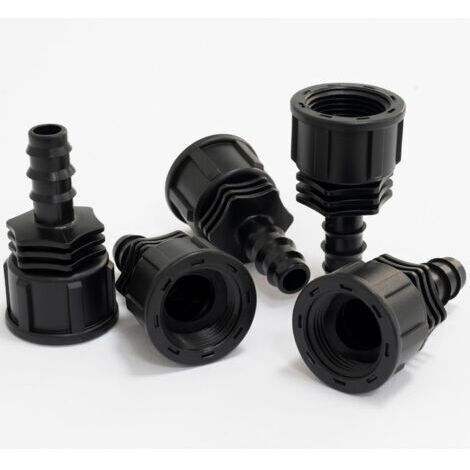 Lot de 5 Raccords femelles cannelés Ø16 mm x 3/4'' à écrou pour tuyau goutte à goutte de Ø16 mm - connecteur pour système d'irrigation arrosage