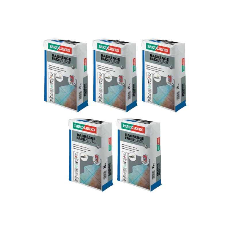Parexlanko - Lot de 5 ragréages Facil'lisse - convient jusqu'à 27m² environ - 125kg