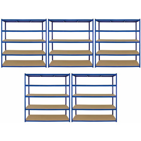 Lot de 5 Rayonnages en Acier Bleu T-Rax 160 x 60 cm - Entrepôt, Garage, Atelier, Rangement - 1325 KG de Capacité