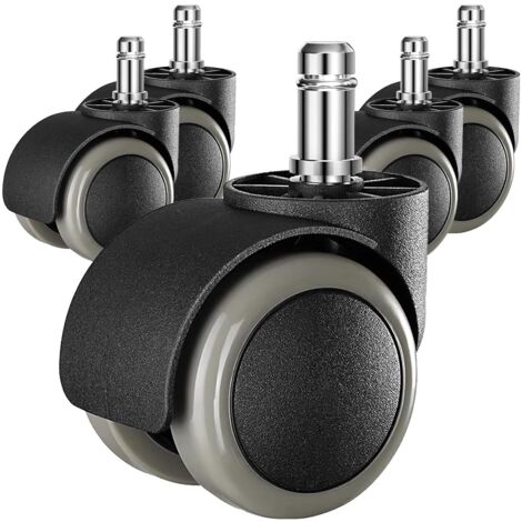 Lot de 5 roues de rechange universelles de 5 cm et de 11 mm pour chaise de bureau - Protection du sol - Plastique PU - Taille standard - Noir