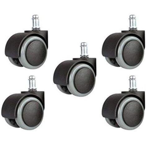 Lot de 5 roues de rechange universelles pour chaise de bureau de 5,1 cm, 11 mm, taille standard – Noir/gris