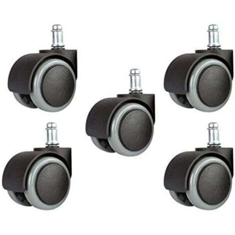 Lot de 5 roues de rechange universelles pour chaise de bureau de 5,1 cm, 11 mm, taille standard – Noir/gris