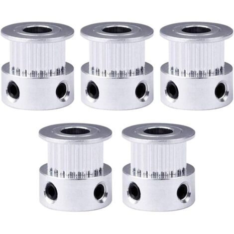 Lot de 5 roues dentées GT2 en aluminium - 20 dents - Alésage 6,35 mm - GT2 - Pour imprimante 3D Reprap - Largeur 6 mm