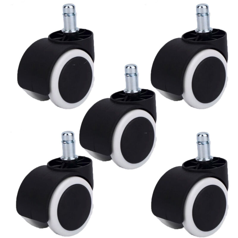 2gt Roues Et Roulettes - Lot de 5 Roulettes pivotantes jumelée pour fauteuil caoutchouc gris diamètre 50 mm à tige lisse 11x22 mm