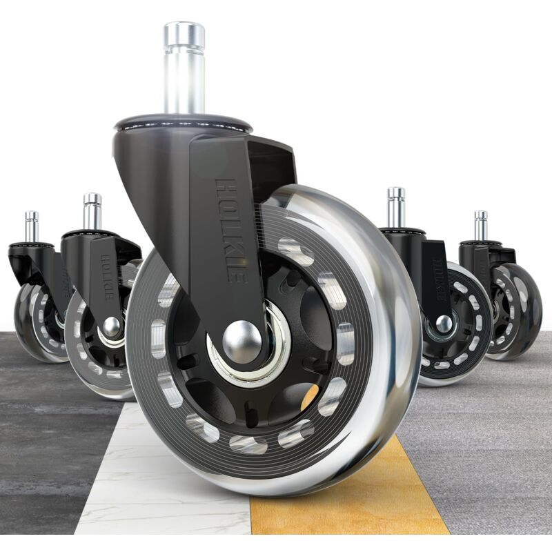 Lot de 5 roulettes chaise bureau de 11 x 22 mm rechange en caoutchouc roulette pour chaise de bureau pour sols en bois dur et tapis, à roulettes