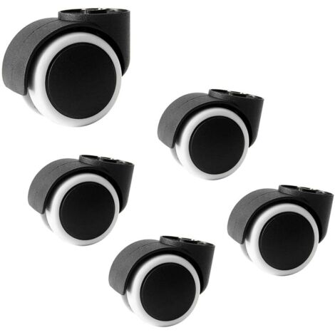 lot de 5 roulettes chaise bureau sans tige, roues polyuréthane silencieuses 50mm, diamètre trou 8mm, charge 150kg pour chaises pivotantes
