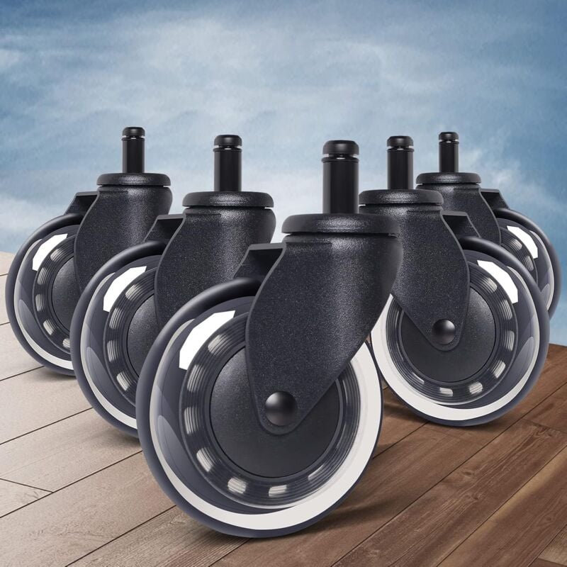 Lot de 5 roulettes de chaise de bureau de 7,6 cm de diamètre - Pour sols en bois dur, stratifié, moquette, carrelage - Tige de 11 mm Fei Yu