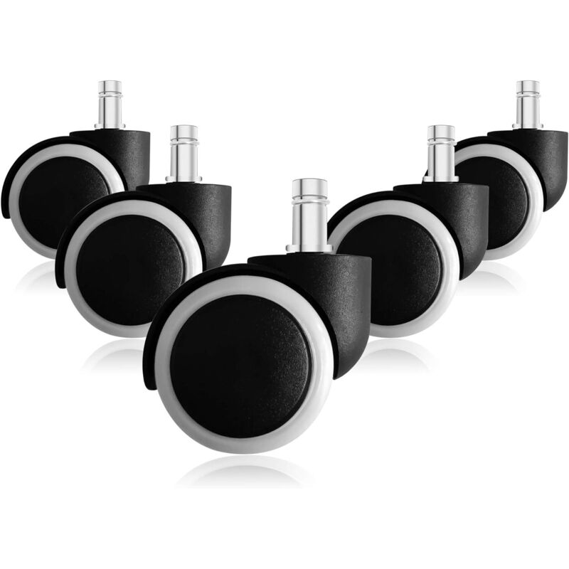 Lot de 5 roulettes de rechange pour chaise de bureau – Tige 11 mm – Roues 50 mm – Bord blanc